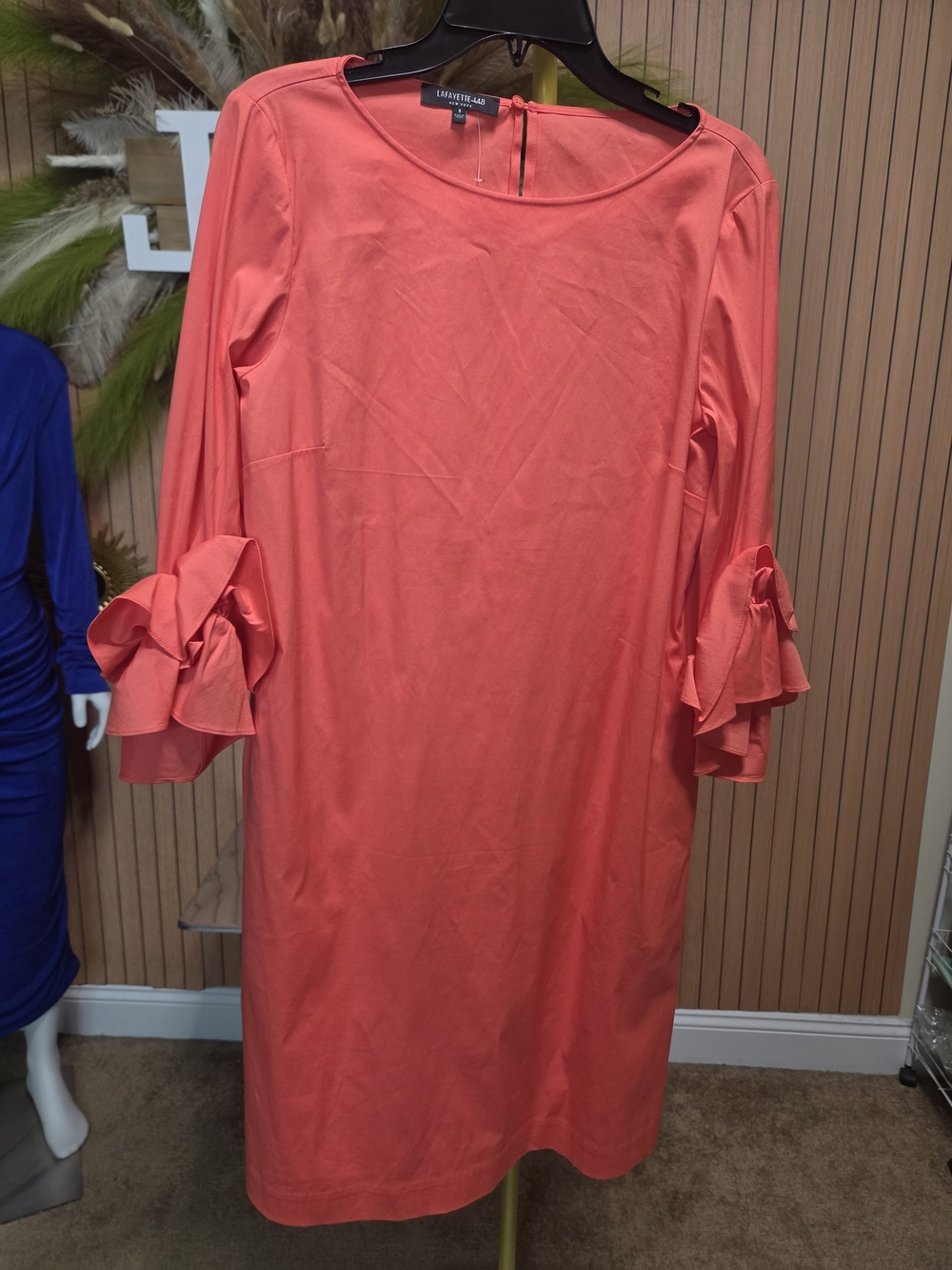 Lafayette 148 New York Coral Ruffle-Sleeve Midi Dress